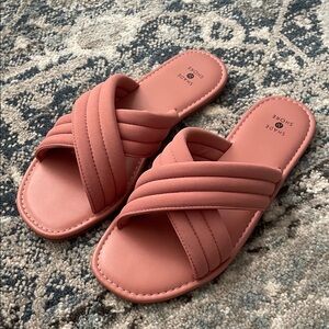 Shade & Shore Women's Pink Slide Sandals Solid Slip on Open Toe Flip Flops Maxie